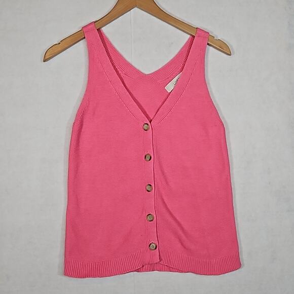 LOFT Pink Sleeveless Knit Button Front Sweater Tank Top - Picture 1 of 7
